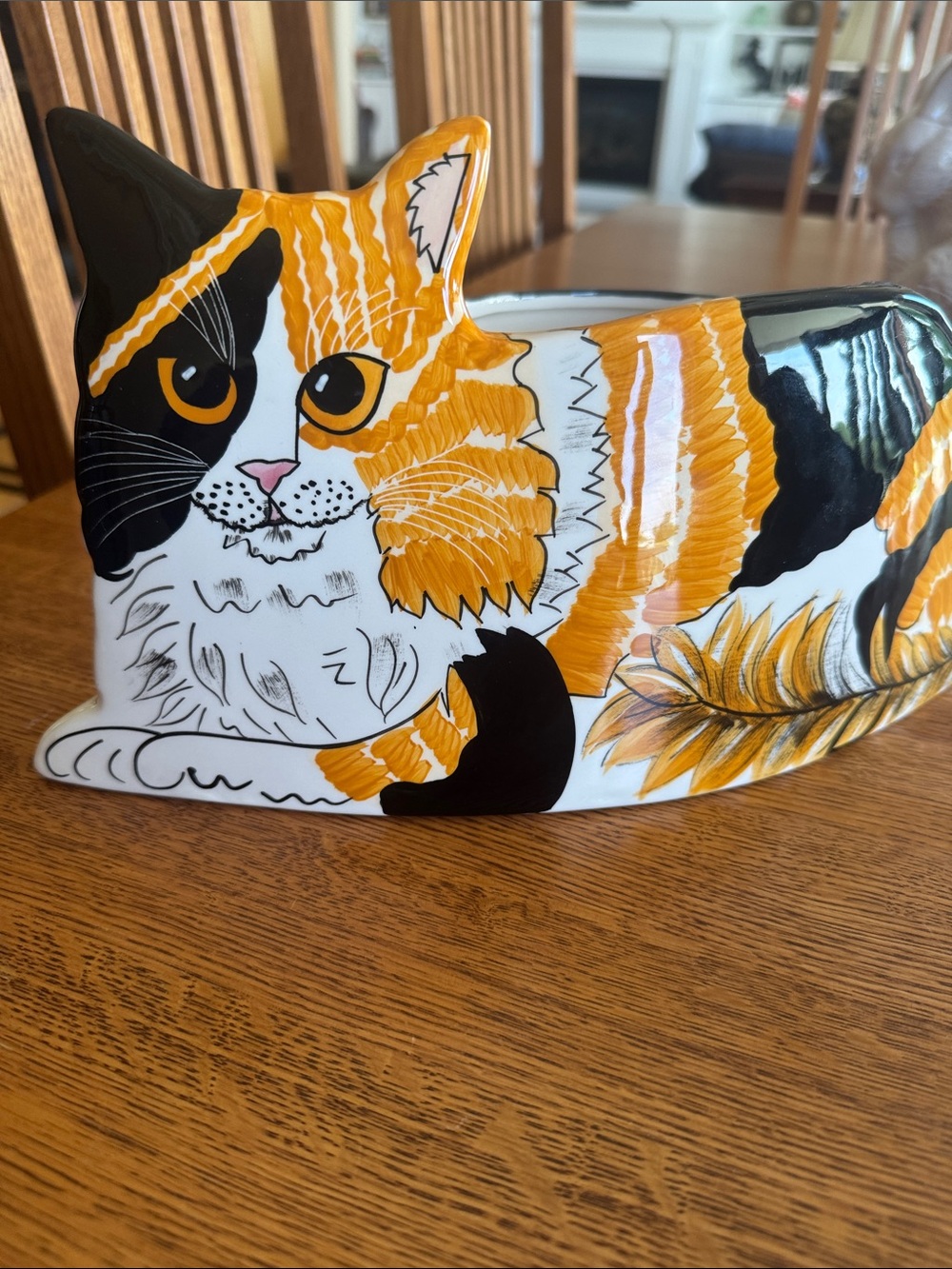 Hand-Painted Orange, Black & White Cat Ceramic Planter by Nina - Home Accents